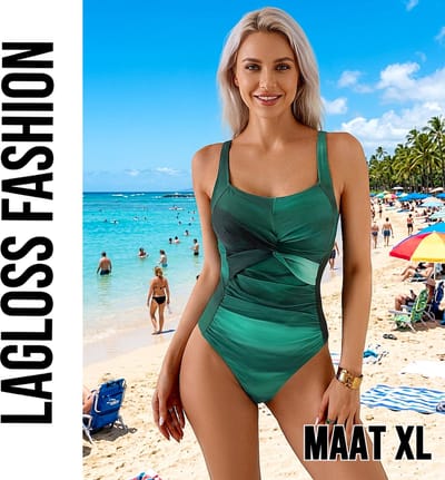 LaGloss® Groen Tie-Dye Badpak Dames – Buikcorrigerend Eendelig Badpak met Twist Detail – Zomermode – Beach Fashion – Maat XL