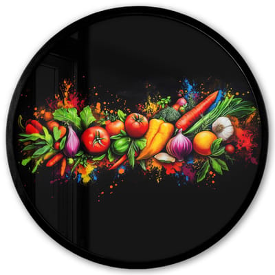 Poster in lijst Rond - Fotolijst 40x40 cm - Posters - Groente - Eten - Kruiden - Graffiti - Koken - Ronde posterlijst zwart - Decoratie - Wanddecoratie woonkamer - Muurdecoratie slaapkamer