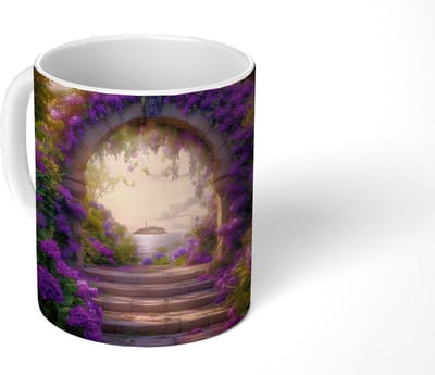 Mok - Koffiemok - Poort - Paars - Bloemen - Mokken - 350 ML - Beker - Koffiemokken - Theemok