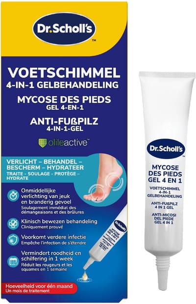 Dr. Scholl's 4-in-1 Voetschimmelbehandeling - Gelbehandeling tegen Voetschimmel - Verlicht, Hydrateerd en Beschermt - Verpakking voor 1 Maand - 10ml