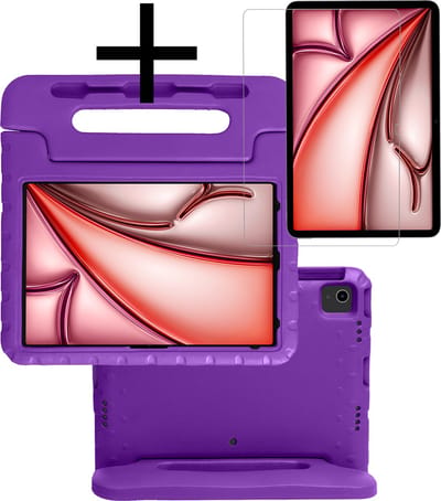 Hoes - Geschikt voor Apple iPad Air (2024/2025/2026) - 13 inch - Met Screenprotector - Kinderhoes Shockproof Bumper - Kidsproof Case - Tablet Hoesje - Kinder Cover - Paars