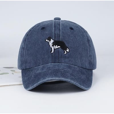 Mlfo Border Collie Geborduurde Gewassen Baseballpet – Lente/Zomer Modehoed, Unisex, Verstelbare Zonneklep, Casual Hoed gray