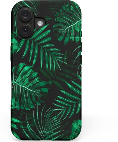 Casetastic hoesje geschikt voor Apple iPhone 16 - MagSafe - Dubbellaagse bescherming - Jungle blad - Fashion Case - Donkergroen Zwart