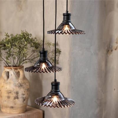 Markslöjd Novia hanglamp, zwart, rookglas, 3-lamps, Ø 22 cm