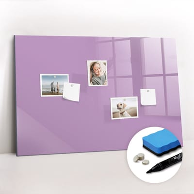 Tulup Whitebord - Kleur Lila Magneetbord - 90 cm x 60 cm - Magneetbord Foto - Minimalistisch Prikbord - Magneetbord Muur - Organiseer Je Bureau - Gratis 5 Sterke Magneten + Whiteboard Marker & Wisser - Magnet Board - Magnetisch Memobord