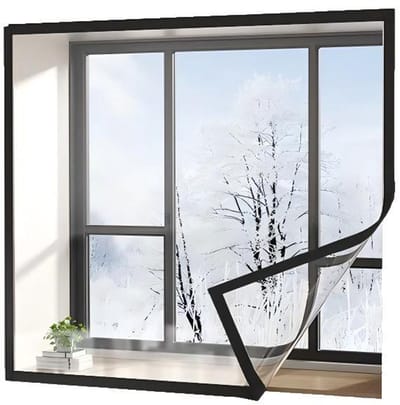 Transparante winterisolatiefolie voor ramen - Verdikt EVA-materiaal - Raamisolatieset - Met zelfklevende achterkant - Eenvoudige installatie - 120x150cm - Zwart