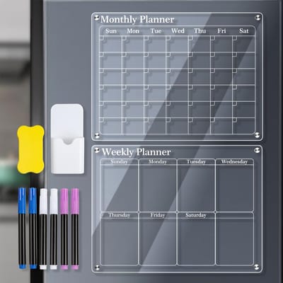Tableau de planification magnétique mensuel/hebdomadaire/vierge en acrylique transparent pour calendrier de réfrigérateur 40x30cm Monthly and Weekly gray