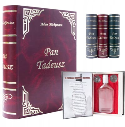 Bimberek Serie - Pan Tadeusz Boek voor Alcohol - 350ml Flask - Inclusief Glazen