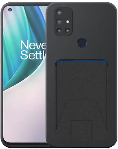 Geschikt voor OnePlus Nord N10 Telefoonhoesje met Verstelbare Leren Pasjeshouder - Flexible Back Cover Case Siliconen TPU with Adjustable Leather Cardslot - Zwart - Smartphonica geschikt voor OnePlus Nord N10 5G
