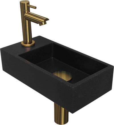 INK Versus fonteinpack inclusief quartz fontein met afzetplateau links, fonteinkraan, designsifon, designplug en montageset 36x9x18 cm, quartz zwart /