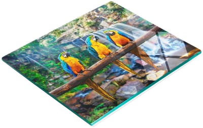 Decoratieve glazen snij- en serveerplank met papegaai op een tak, 60x52 cm