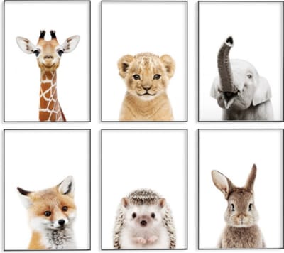 No Filter - Baby Dieren posters - 6 stuks - 21x30 cm (A4) - Poster set – Babykamer/kinderkamer posters – wanddecoratie
