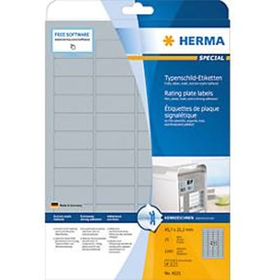 Herma 4221 Etiketten voor typeplaatjes 45.7 x 21.2 mm Polyester folie Zilver 1200 stuk(s) Permanent hechtend Laser (zwart/wit), Kopiëren (zwart/wit),