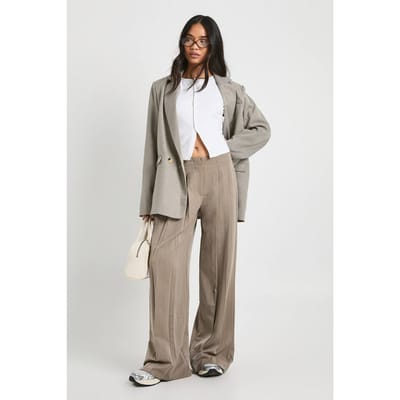 boohoo Dames Extreme Plooien Wijde Pijp Broek | Taupe | Maat: 14