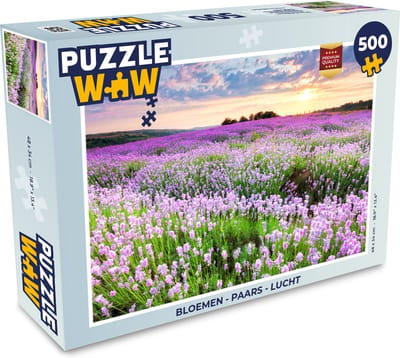 Puzzel Bloemen - Lavendel - Paars - Lucht - Zonsondergang - Weide - Natuur - Legpuzzel - Puzzel 500 stukjes