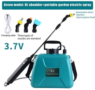 Cherrys Finds - Elektrische Druksproeier - 8L – Draagbare Tuinsproeier met Accu – Automatische Plantenspuit met Verstelbare Sproeikop – Rug- en Handsproeier voor Tuin - Planten - Schoonmaak - Groen