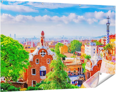 Gards Tuinposter Park G�ell in Barcelona - Kleurrijk - 150x100 cm - Tuindoek - Tuindecoratie - Wanddecoratie buiten - Tuinschilderij