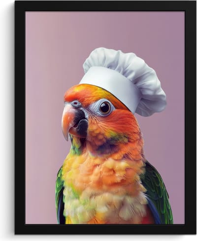 Fotolijst inclusief poster - Posterlijst 30x40 cm - Posters - Papegaai - Koksmuts - Nieuwsgierig - Vogel - Foto in lijst - Keuken decoratie muur - Wanddecoratie accessoires - Muurdecoratie - Schilderijen