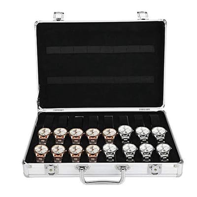 Cosensi- Horlogeopbergdoos Duurzaam - Aluminium Beugel - 32 Vakken - Draagbaar - Veilig - Sleutel en Slot - Horloge Organizer