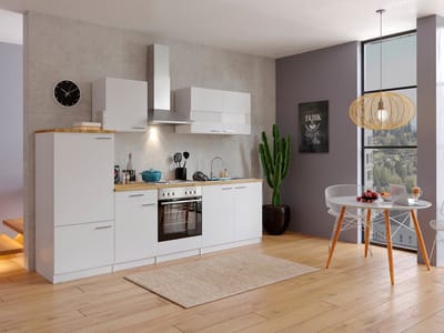 Goedkope keuken 270  cm - complete keuken met apparatuur Malia  - Wit/Wit - soft close - elektrische kookplaat    - afzuigkap - oven    - spoelbak