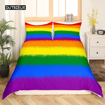 Ensemble de literie abstrait arc-en-ciel coloré Queen King Simple Housse de couette Rêve Polyester Housses de couette Taie d'oreiller Linge de lit doux AU King(245x210cm)