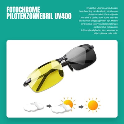 Dailygoods- Pilotenzonnebril UV400 Bescherming - Kameleonbril - Lichtgekleurde Lenzen - Hoge Definitie - Anti-vermoeidheid - Schokbestendig - Zonnebril