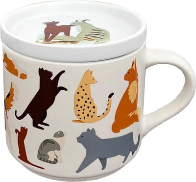 Beker/Mok - Onderzetter Deksel Set - Feline Fine Cats - Porselein - 300ml