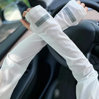 Manchons de Glace Grande Taille pour Protection Solaire Été Extérieur Protection UV Manchons Amples Gants d'Extérieur pour Conduite blanc