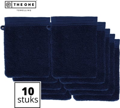 The One Towelling Washandjes - 16 x 21 cm - 10 Stuks - Voordeelverpakking - 100% organisch katoen - Met ophanglus - 550 gr/m2 - Marineblauw