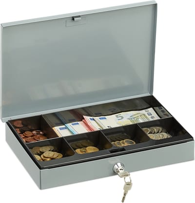 geldkist metaal - met 2 sleutels - 5x30x20 cm - grijs
