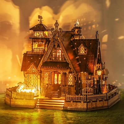 Houten Puzzel Cottage - 3D Bouwpakket Model - Huis Decoratie - Met LED Verlichting - 30 cm - Meerkleurig
