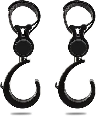 Kinderwagen Haken - Wandelwagen Clips - Tassen Meenemen - 360 Graden Draaibaar - 2 Stuks Set - Zwart