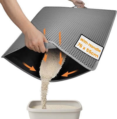 Famanu – Kattenbakmat - 46 x 60 cm - waterdichte dubbele mat - opvouwbare kattenmat - mat kattentoilet - zwart - duurzaam en praktisch