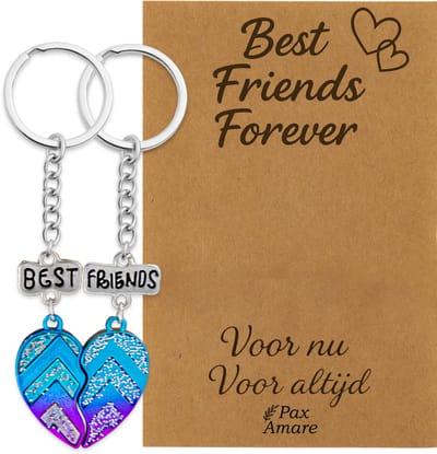 BFF Sleutelhanger voor 2 'Best Friends Forever' - Magnetisch Best Friends Hartje - Sleutelhangers op Cadeau Kaartje - Zilverkleurig - Vriendschap Symbool - Pax Amare