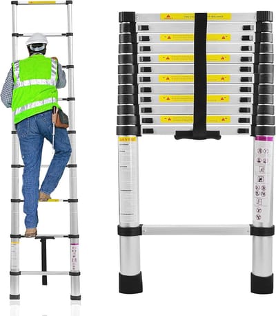 Multifunctionele telescopische ladder - 3,8m Aluminium, antislip, inklapbaar, 150 kg draagvermogen