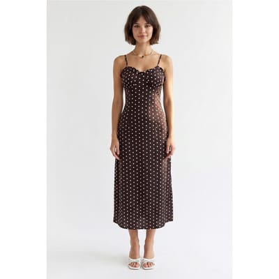 Dames Polka Dot Bodycon Midi Jurk