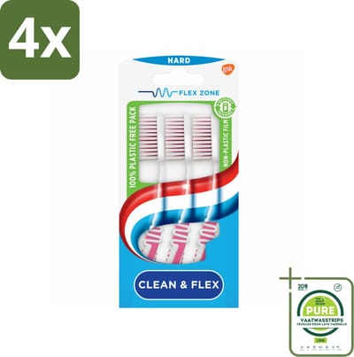 Aquafresh Tandenborstel Clean & Flex Hard 3 stuks per verpakking - Voordeelverpakking - 4 stuks - Tandenborstel - Tandenborstel hard