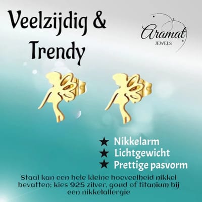 Aramat Jewels | Oorbellen | Goudkleurige Elfjesoorbellen RVS 9x6mm | | | |6mm | Staal | Volwassenen, Kinderen | Verkleurd niet