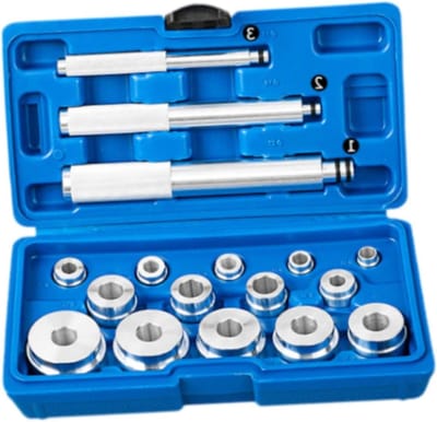 Montageset Wielassenbussen - Lagerpers Set - Ophanging Reparatie - 17 Delige Set - Diverse Maten - Zilverkleurig