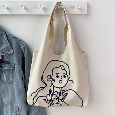 Dames Handtas Literaire Print Canvas Tas Onderhemd Tas Pendelaar Schoudertas Niche Ontwerp Studenten Grote Capaciteit Stoffen Tas Tas 36*33cm gray