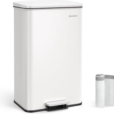 FurnStar - Pedaalemmer - Keuken Vuilnisbak van 40 liter (10,5 gallon) - Grote opslagbak met deksel - Staal, Soft Close - Inclusief 15 binnenzakken - Wit