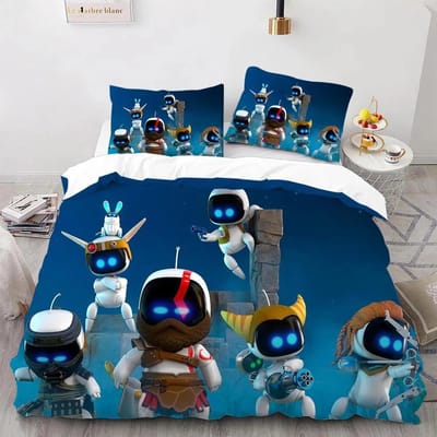 Astro Bot Schattige Cartoon Beddengoed Collectie Dekbed Collectie Eenpersoons Tweepersoons Bed King Size Bed Collectie Slaapkamer Jongens Volwassenen Dekbedovertrek Kussensloop 155X220cm-3pcs