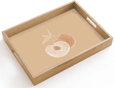 Dienblad hout 40x30 cm - Schootdienblad - Perzik - Lijntekening - Pit - Beige - Borrelplank rechthoek - Plateau dienbladen