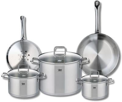 Set van 2 Koekenpannen 24 en 28 cm en 3 kookpotten 16, 20 en 26 cm Elo Profi Citrin