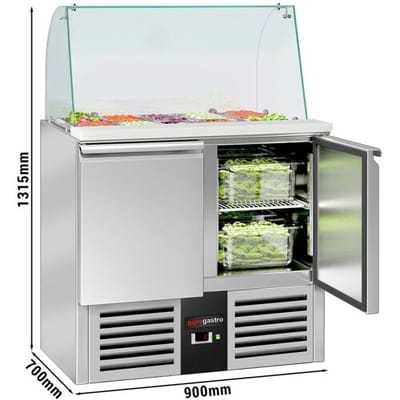 GGM Gastro Saladette PREMIUM - 900mm - 2 Türen - mit hohem Glasaufsatz für 2x GN 1/1 & 3x GN 1/6 Zilver