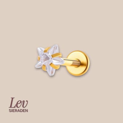 Lev Sieraden - 1.2 x 8 mm Titanium Push Pin Labret met 3 mm ster zirkonia - Goud kleurig - Zirkonia - Chaton - neuspiercing - tragus piercing - lippiercing - tragus piercing - Oor piercing - Helix - antie alergie nikkelvrij Piercing