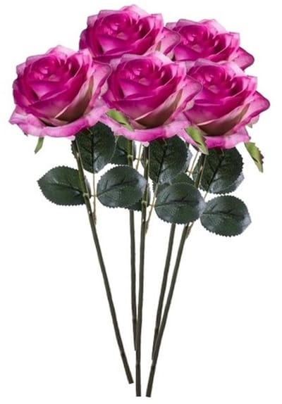 Emerald Kunstbloemen roos - 5x - rozen - Simone - fuchsia - 45 cm - decoratie bloemen