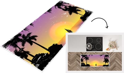 Keukenloper - Loper keuken - Boot - Palmboom - Zee - Tekening - 120x50 cm - Keukenloper vinyl