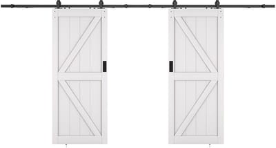 Vente-unique Dubbele schuifdeur met wandbevestiging - Hout en MDF - Wit - 2 x H205 x L93 cm - NEFARA