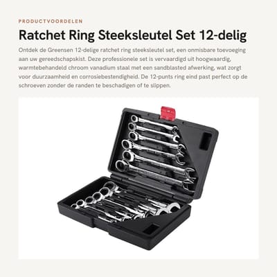 Dailygoods- Ringsteeksleutelset 12-delig - Professionele Schroevendraaierset - Waterpomptang - Duurzaam Gereedschap - Hoogwaardige Chromen Vanadium Staal - Geschikt voor Auto Onderhoud - Steeksleutelset